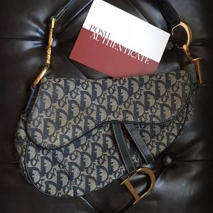 Dior Navy Blue and Beige Saddle Shoulder Bag